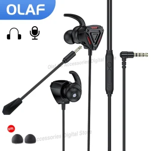 OLAF 3.5mm Wired Headphones Gaming Headset Bass Stereo Gamer Earphones Noise Cancelling Earbuds With Dual Mic In-ear Handfree
