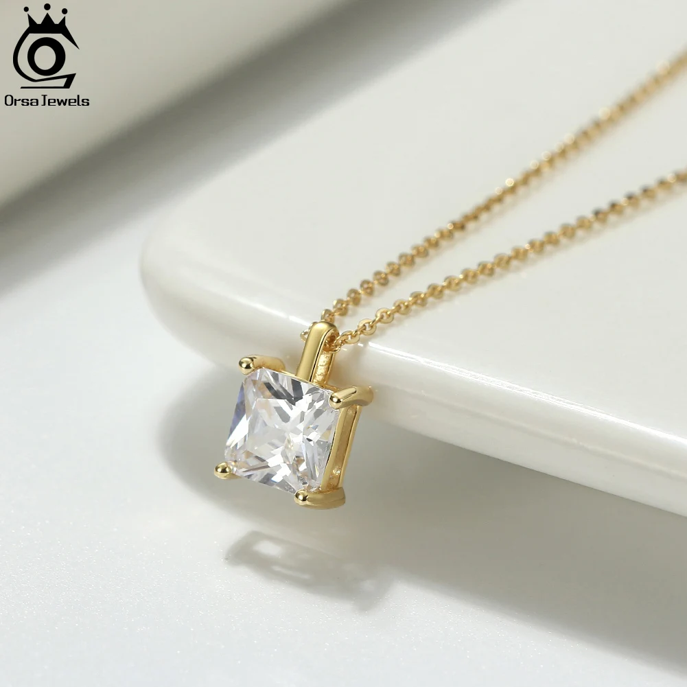 ORSA JEWELS Classic Dainty 925 sterling Silver Princess Cut Solitaire Cubic Zirconia Pendant Necklace for Women Jewelry APN12 - Image 4