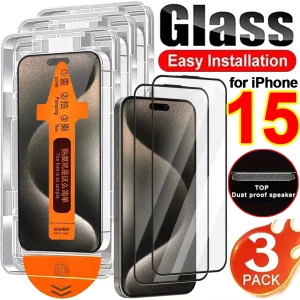 Oleophobic Coating Tempered Glass Screen Protector For iPhone 15 Pro Max 15 Pro 15 Plus With Easy Installation Dustproof Kit