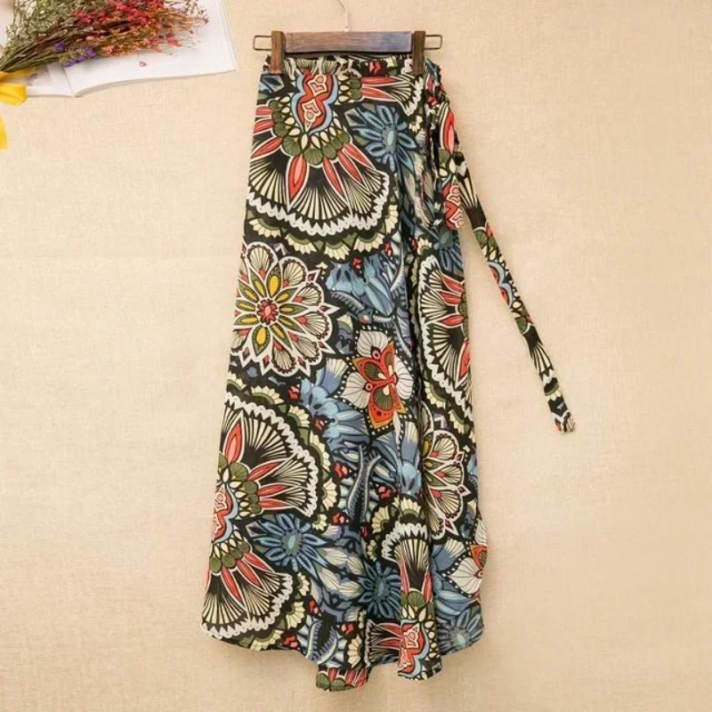 One Piece Split Print Lace Wrap Y2K Skirt Holiday Women High Waist Bodycon Skirt Irregular Beach Skirt - Image 3