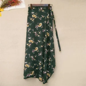 One Piece Split Print Lace Wrap Y2K Skirt Holiday Women High Waist Bodycon Skirt Irregular Beach Skirt