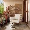 Outdoor 360° Swivel Egg Chair with Cushions, Indoor Outdoor Wicker Egg Basket Lounge Chair for Patio Porch Living Room, Oversize