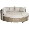 Outsunny 5 Pieces Outdoor PE Rattan Round Garden Daybed with Cushions, Aluminium Patio Furniture Set Lounge Chair Sofa Set