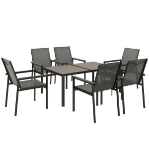 Outsunny 7 Piece Garden Dining Set, 6 Seater Metal Garden Furniture Set, Outdoor Table and Chairs