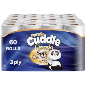 Panda Cuddle 3-Ply Toilet Tissue 60 Rolls Classic Soft Quilted - 12 x 5 Rolls (Total 60 Rolls) Super Soft Luxuriously Quilted