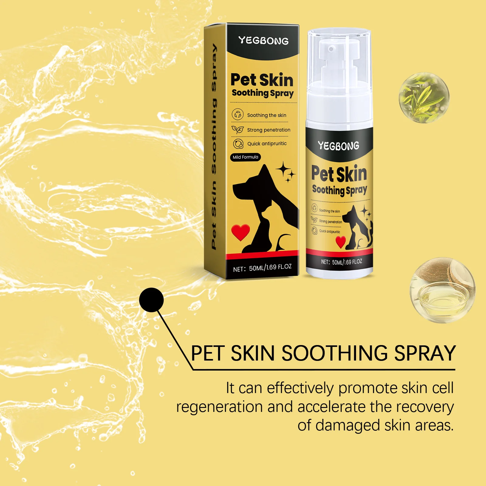 Pet Skin Care Spray Relieve Discomfort for Dogs Cat Flea Lice Control Alleviate Skin Scratching Licking Portable Pet Wound Spray - Image 3