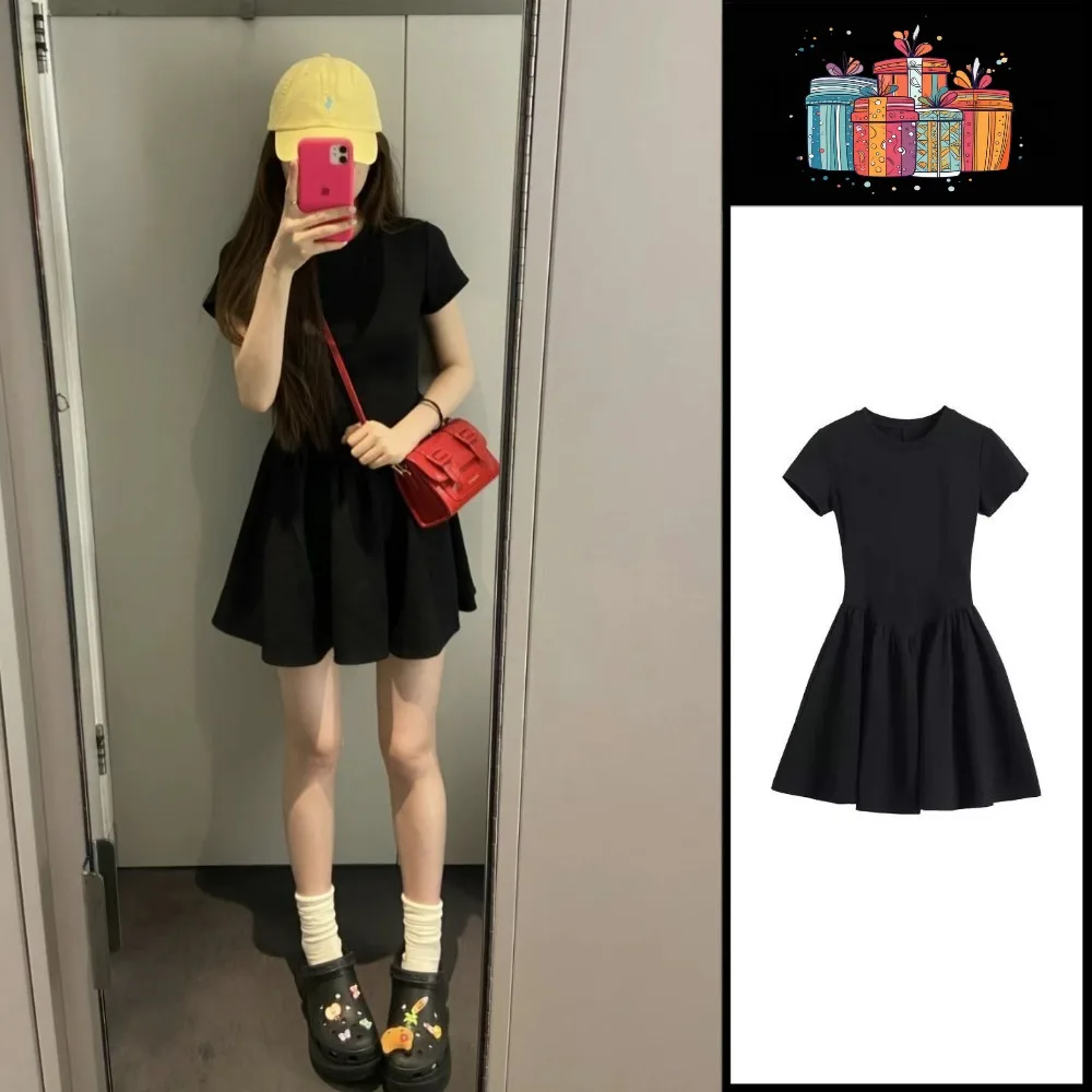 Petite French Chic Black Summer Dress Audrey Hepburn Style Waist-Cinching A-Line Slimming Short Dress Mini LBD for Women - Image 2