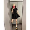 Petite French Chic Black Summer Dress Audrey Hepburn Style Waist-Cinching A-Line Slimming Short Dress Mini LBD for Women