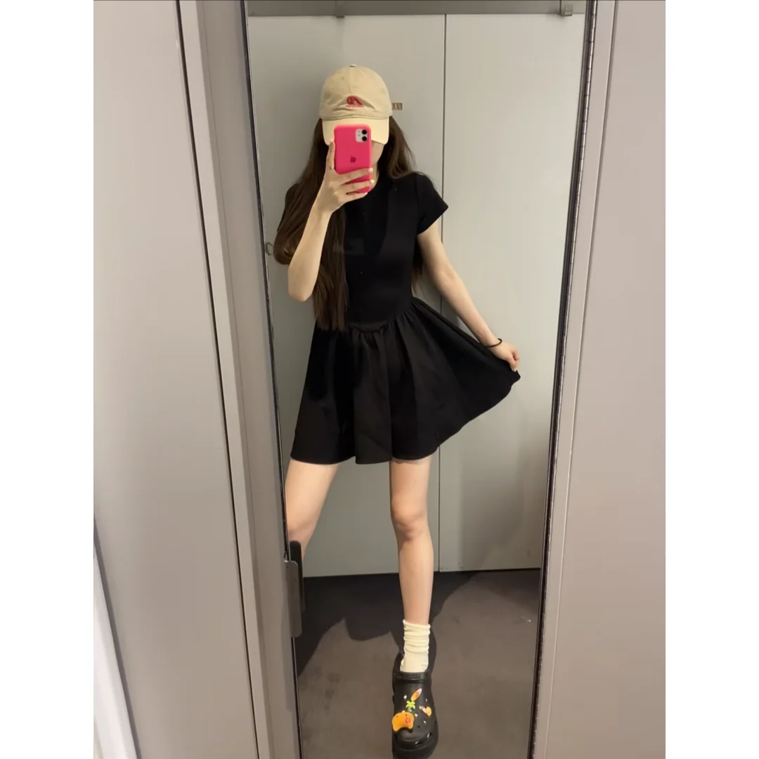 Petite French Chic Black Summer Dress Audrey Hepburn Style Waist-Cinching A-Line Slimming Short Dress Mini LBD for Women - Image 5