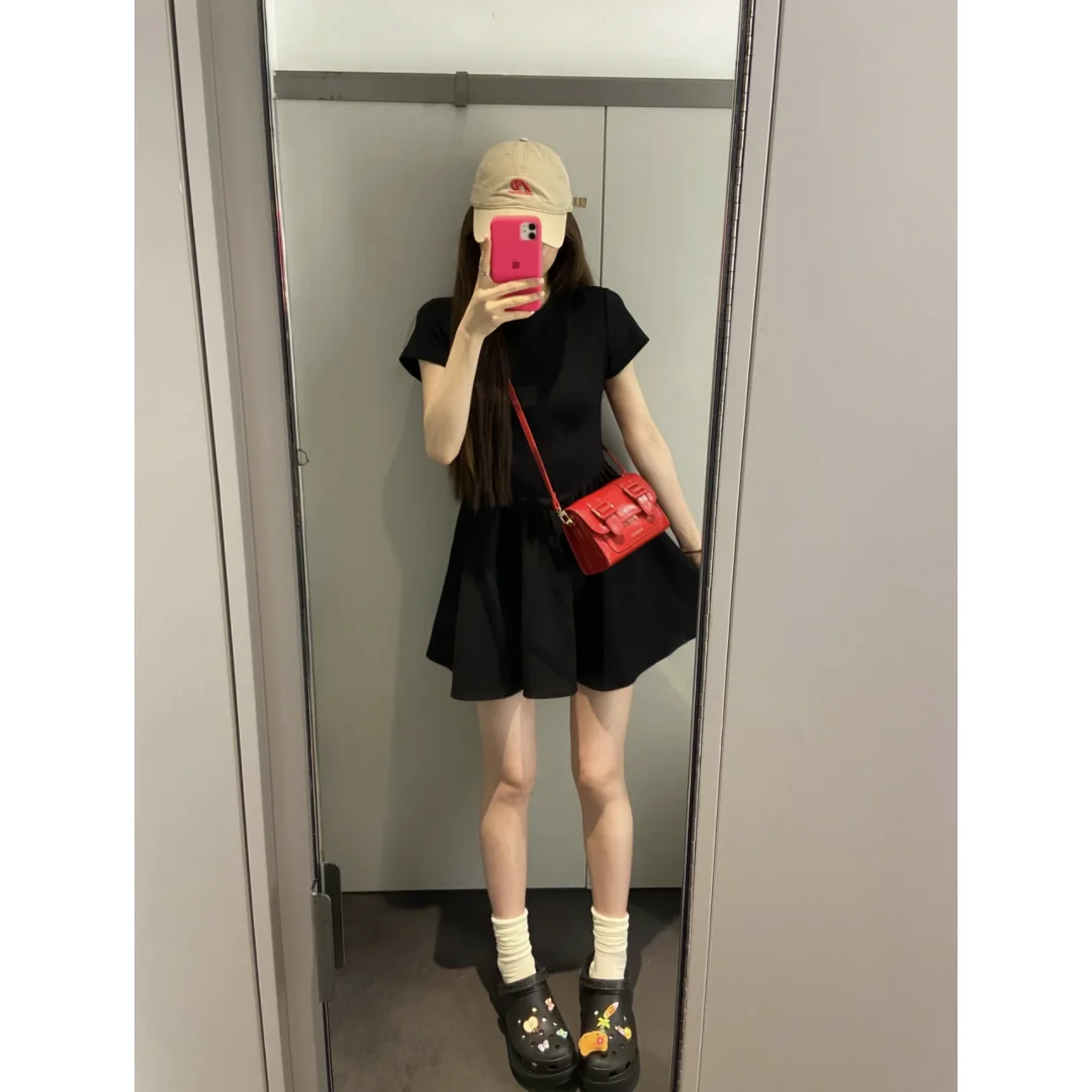 Petite French Chic Black Summer Dress Audrey Hepburn Style Waist-Cinching A-Line Slimming Short Dress Mini LBD for Women - Image 3