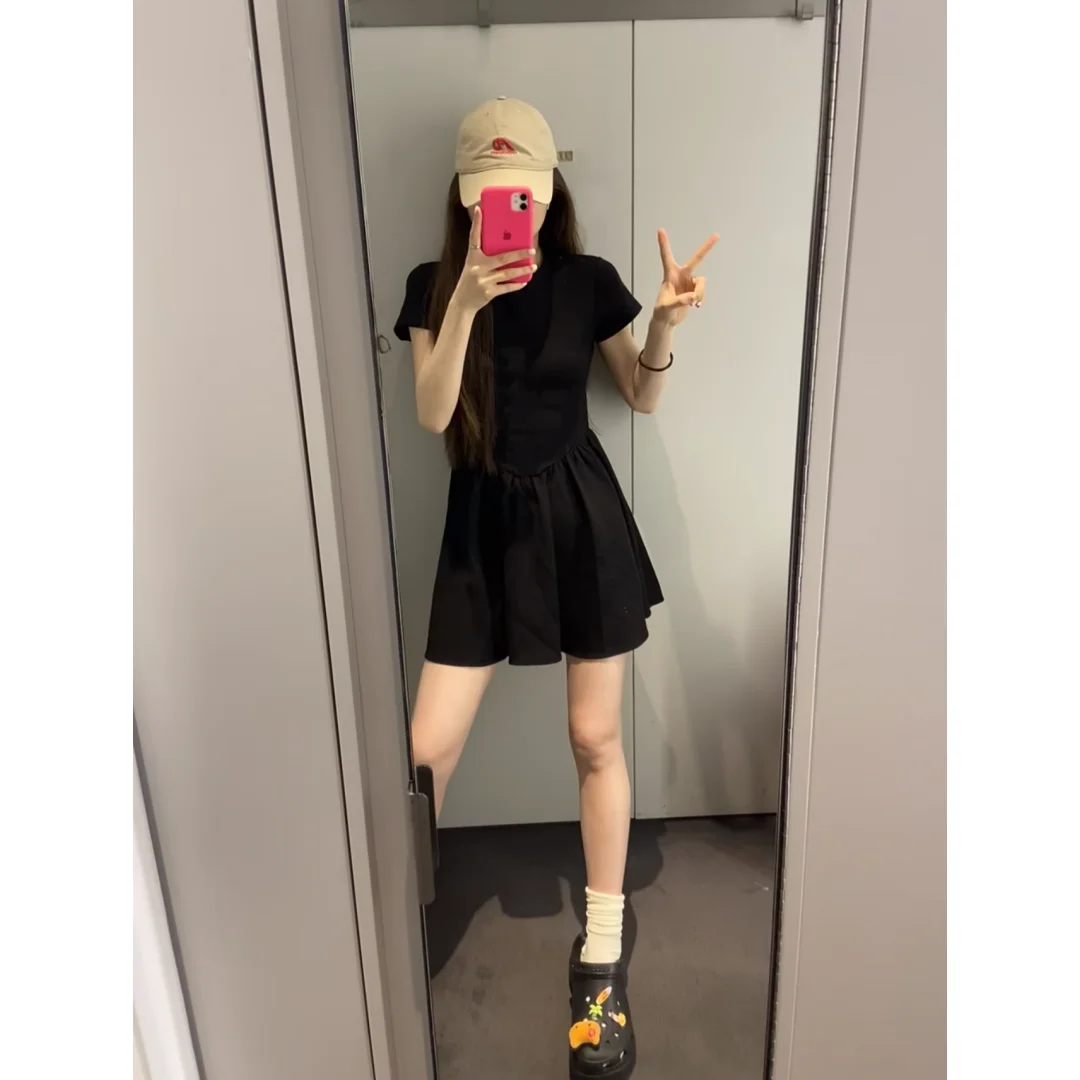 Petite French Chic Black Summer Dress Audrey Hepburn Style Waist-Cinching A-Line Slimming Short Dress Mini LBD for Women - Image 6