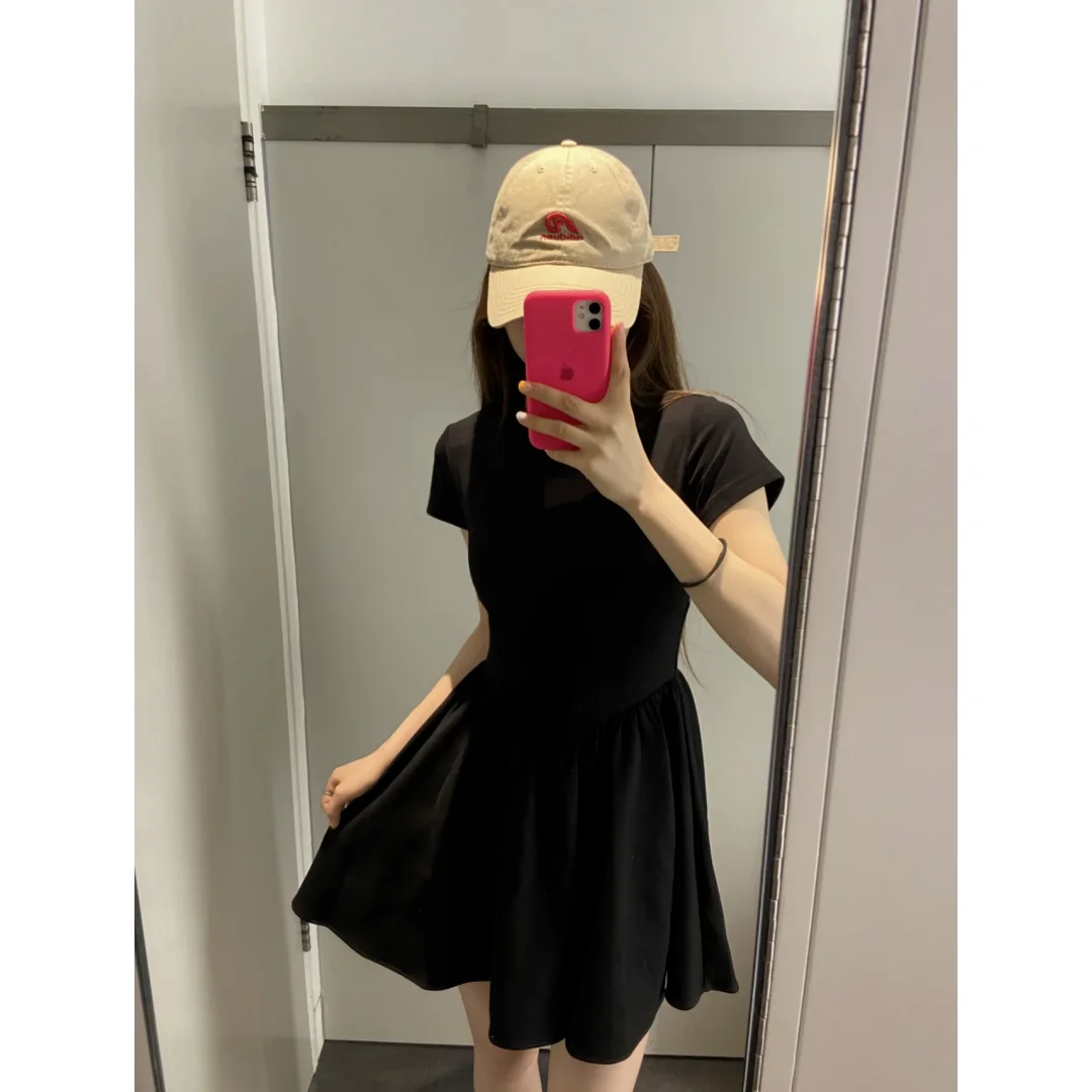 Petite French Chic Black Summer Dress Audrey Hepburn Style Waist-Cinching A-Line Slimming Short Dress Mini LBD for Women - Image 4