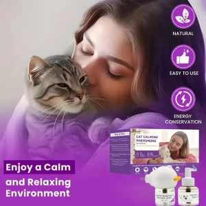 Pheromone Diffuser for Cats Cat Pheromone Plug-In Relaxants Start Kit 30-Day Refill Calming Spray for Calm Relaxing Home Indoor