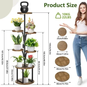 Plant Stand with Grow Light, 145cm Tall Plant Stand, 7 Tier Metal Plant Shelf, Wooden Plant holder, SpaceSaving Corner Flower S