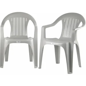 Plastic Garden Chair Grey Stackable with Vertical Slat Low Back Design Indoor and Outdoor Use Suitable for Patio Parties Picnic