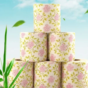 Printed Bamboo Pulp Paper Rose Pattern Toilet Tissue Decorative Toilet Roll Sanitary Paper Bathroom Supplies