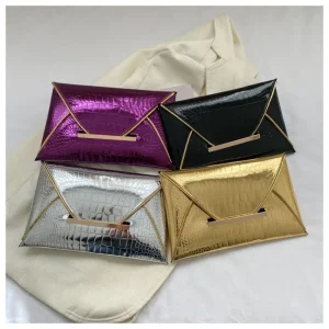 Pure Color Contrast Crocodile Pattern Coin Purse Matte Glossy Square Wallet PU Material Cover Style Envelope Clutch Party