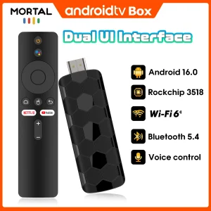 R3+ Android TV Stick RK3518 8GB 128GB 8K HDR 3D Media Player Dual Band WiFi6 Google Voice Remote Control DC Power