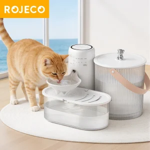 ROJECO Smart Pet Water Fountain 3L Wireless Cat Water Dispenser No Filter Tilting Ultra Silent Automatic Cat Fountain 2600mAh
