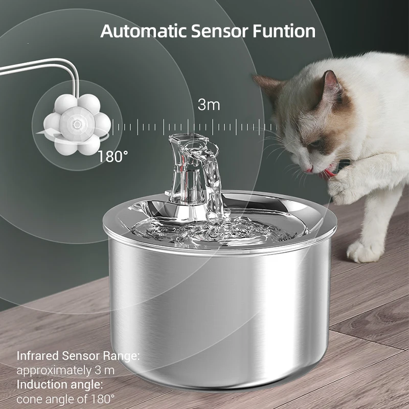 ROJECO Stainless Steel Cat Water Fountain Automatic Water Dispenser For Cat Dog Pet Smart Motion Sensor Water Purifier Drinker - Image 2