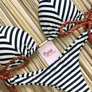RUOTONGSEPT 2023 Striped Bikini Set Knotted Swimsuit Women Biquinis Beach Sexy Thong Swimwear Bandage Brazilian Mirco Bikinis