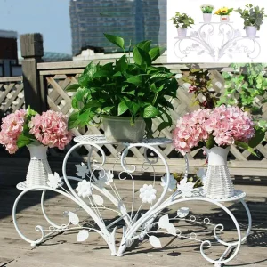 Rustproof Metal Plant Stand 4 Potted Flower Display Rack Shelf for Garden Balcony Office White and Black