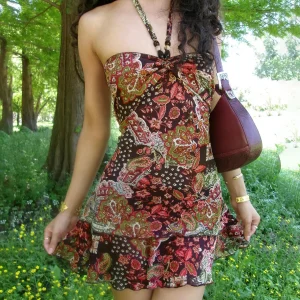 SUCHCUTE Chic Romantic Print Halter Dress For Women Sexy Sleeveless Backless Mini Dress Fashion Holiday Clothes Summer Beach