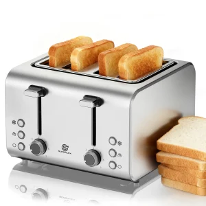 SUPERLEX 4 Slice Toaster 1600W Stainless Steel Toster with 7 Browning Settings, Defrost Reheat Function+Easy Clean Crumb Tray