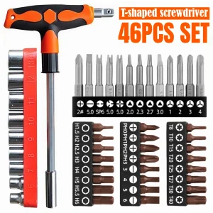 Screwdriver Set with T-shape Cross and Straight Slot Hexagon and Plum-shaped Heads Plus Socket Set for DIY Lovers Maintenance