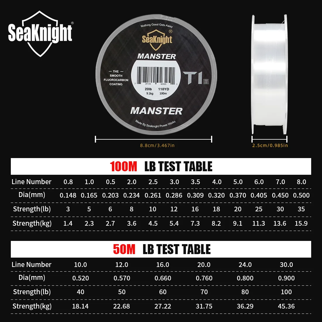 SeaKnight Brand MANSTER T1 II Series Two-layer Fluorocarbon Coating Fishing Line 100M 50M Fast Sinking Line Stronger 3-100LB - Image 6