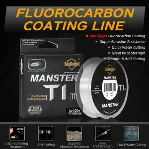 SeaKnight Brand MANSTER T1 II Series Two-layer Fluorocarbon Coating Fishing Line 100M 50M Fast Sinking Line Stronger 3-100LB