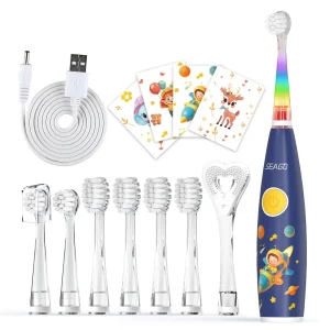 Seago Kids Electric Toothbrush with Sticker LED Colorful/Observing Light 3 Modes Smart Timer Waterproof Teeth Clean for Child