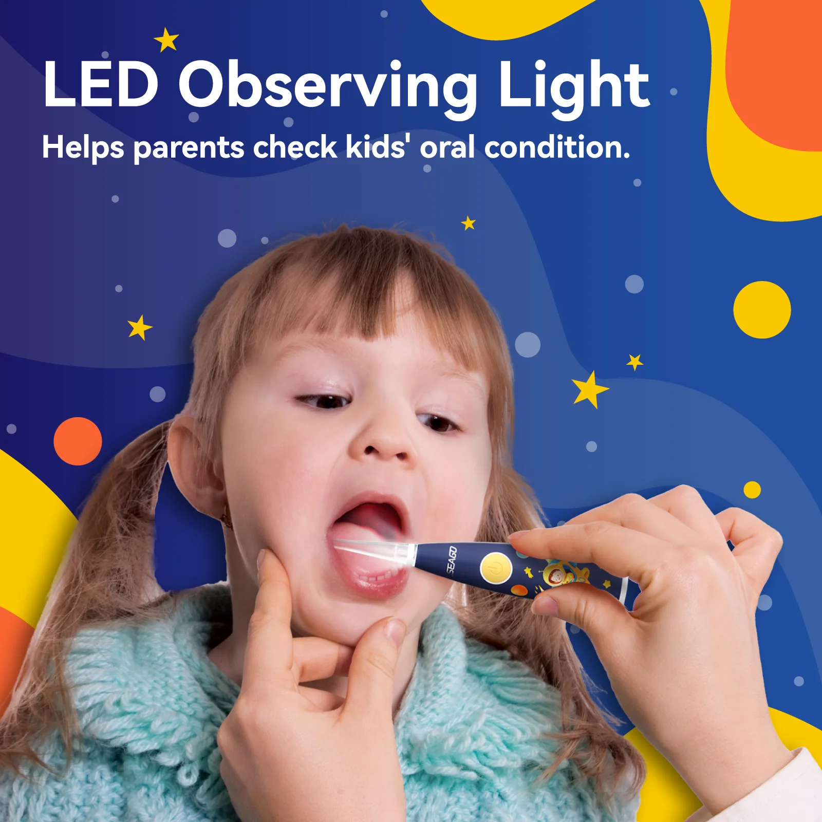 Seago Kids Electric Toothbrush with Sticker LED Colorful/Observing Light 3 Modes Smart Timer Waterproof Teeth Clean for Child - Image 6