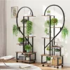 Set of 2 Indoor Plant Stand with Wheels, 172cm Metal Frame Wood Shelves 6 Tiers Half Heart-Shaped Plant Shelf for Garden Balcony