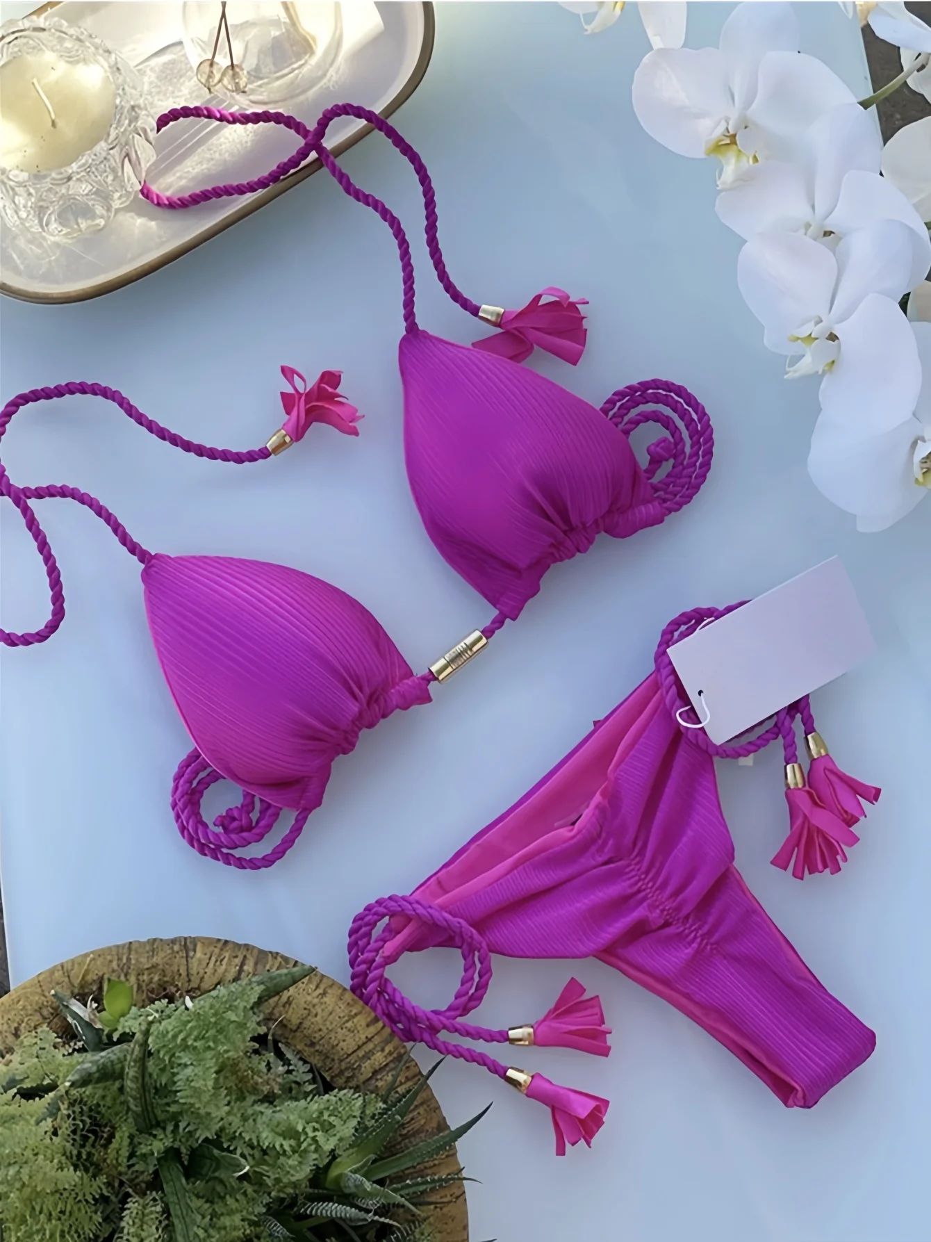 Sexy Braiding rope Bandage Solid Bikini Set Women Swimsuit Pit strip fabric Triangle Swimwear Bathing Suit Brazilian Biquinis - Image 3