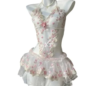 Sexy Lace Princess Skirt Nightgown Set Cute Backless Dress Embroidered Boudoir Gown for Romantic Intimacy Underwear