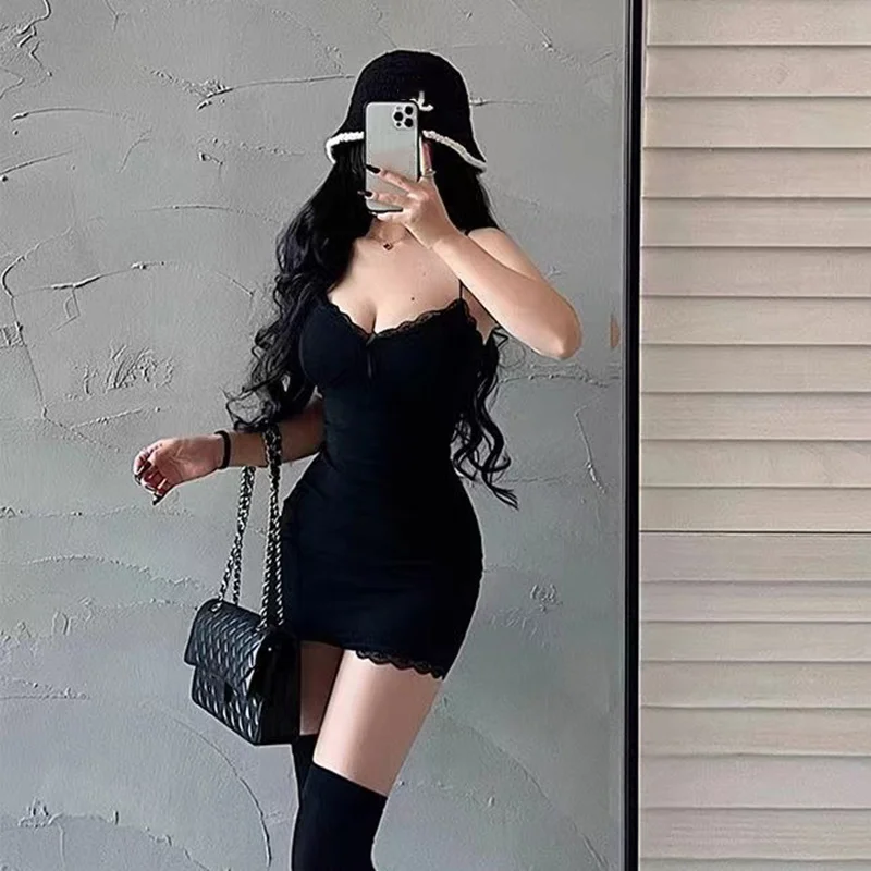 Sexy Lace Splicing Sleeveless Mini Dress Women Skinny Sling Red Sundress Short Club Summer Black Bodycon Dresses Party Girls - Image 6