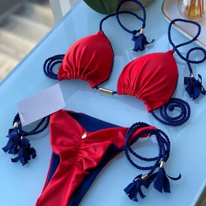 Sexy Solid color Women's Swimsuit Two-piece Triangle Swimwear Braiding rope Bikinis Set Beach Bathing Suit Brazilian Biquinis