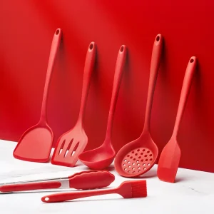 Silicone Hot Pot Ladle Kitchen Utensil Set 7Pieces Heat Resistant Cooking Ladle Soup Ladle Frying Shovel Color Box Kitchen Tools