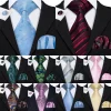 Silk Mens Tie Hankerchief Cufflinks Set Jacquard Blue Red Green Pink Purple Gold Black Neckties for Wedding Business Barry Wang