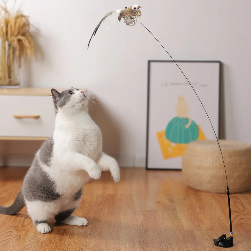 Simulation Bird interactive Cat Toy Funny Feather Bird with Bell Cat Stick Toy for Kitten Playing Teaser Wand Toy Cat Supplies - Image 3