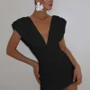 Sisterlinda Shirring Deep V-neck Mini Dresses Classic Solid Sleeveless Cleavage Body-shaping Vesidos Female Trend Basic Frock