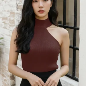 Sleeveless Turtleneck Female Tank Tops Knitted Off Shoulder Vests Women White Beige Sexy Clothing Black 2026 Summer Crop Top