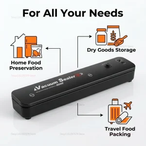 Small Automatic Food Vacuum Sealer Compact Compression Sealing Machine for Cooked Food Plastic Storage Kitchen Preservation