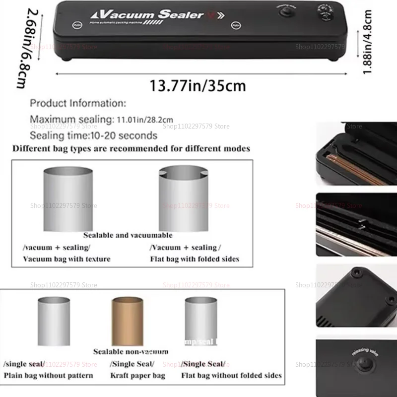 Small Automatic Vacuum Sealer for Food Packaging Compression Sealing Machine for Cooked Food Plastic Sealers Kitchen Storage - Image 5