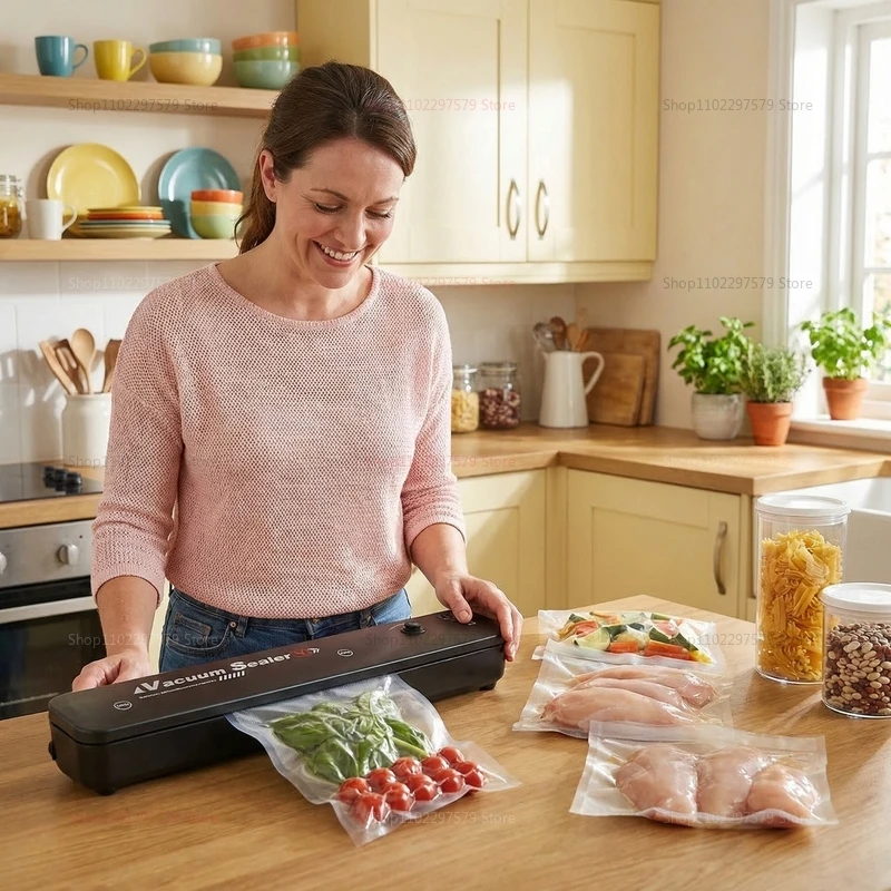 Small automatic food vacuum sealing machine for food preservation Compression sealing machine for cooked food plastic storage