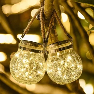 Solar Cracked Glass Jar Lamp IP65 Waterproof 30LED Warm White & Colorful Lights Outdoor String Lights for Garden Patio Yard Tree