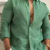 Solid Color Cotton Linen Plain Shirt Men Classic Button-up Lapel Long Sleeve Shirts Spring/ Summer Fashion Loose Mens Top Shirts