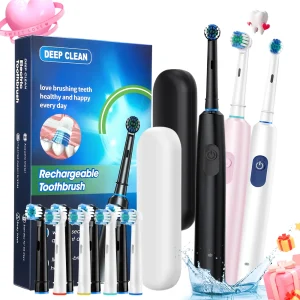 Sonic Electric Toothbrush Rechargeable Rotary Adult Waterproof with Timer 5 Modes & 4 Replaceable Brush Heads for Teeth Cleaning