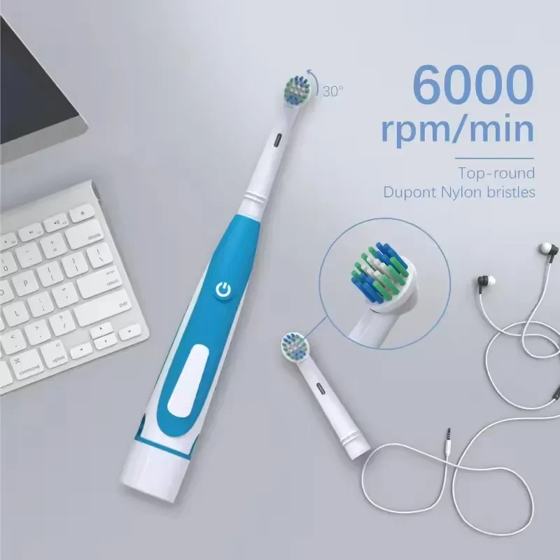Sonic Electric Toothbrush Rounded 3D Vibrate Teeth Brush Rotation Gum Care Soft Bristle Heads Battery Power Teeth Whitening - Image 4